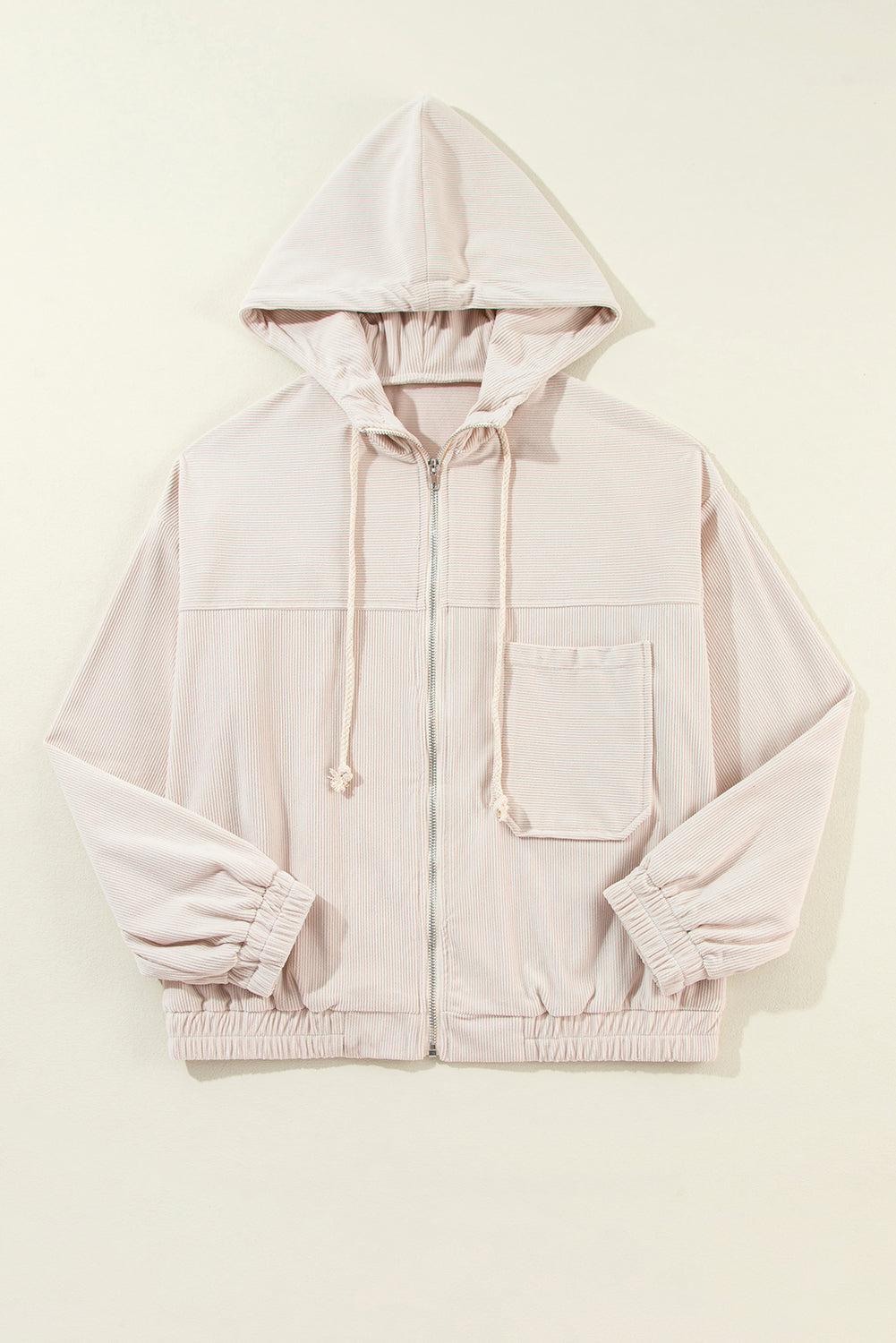 White Corduroy Drawstring Hooded Pocket Zip Up Jacket Jackets JT's Designer Fashion