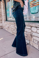 Real Teal High Rise Ripped Bell Bottom Jeans Jeans JT's Designer Fashion
