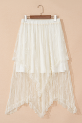Beige Lace Cascading Tiered High Waist Maxi Skirt Skirts & Petticoat JT's Designer Fashion