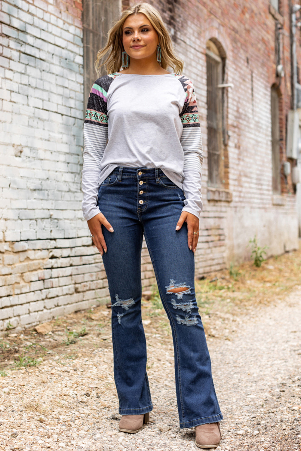 Dark Washed Distressed Flare Bottom Jeans Jeans JT's Designer Fashion