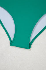 Sea Green Contrast Trim Colorblock Patchwork High Waisted Bikini High Waisted Swimsuit JT's Designer Fashion
