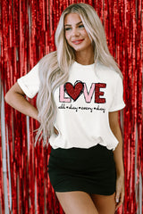 White Valentine LOVE Heart Shape Crew Neck Graphic Tee Graphic Tees JT's Designer Fashion