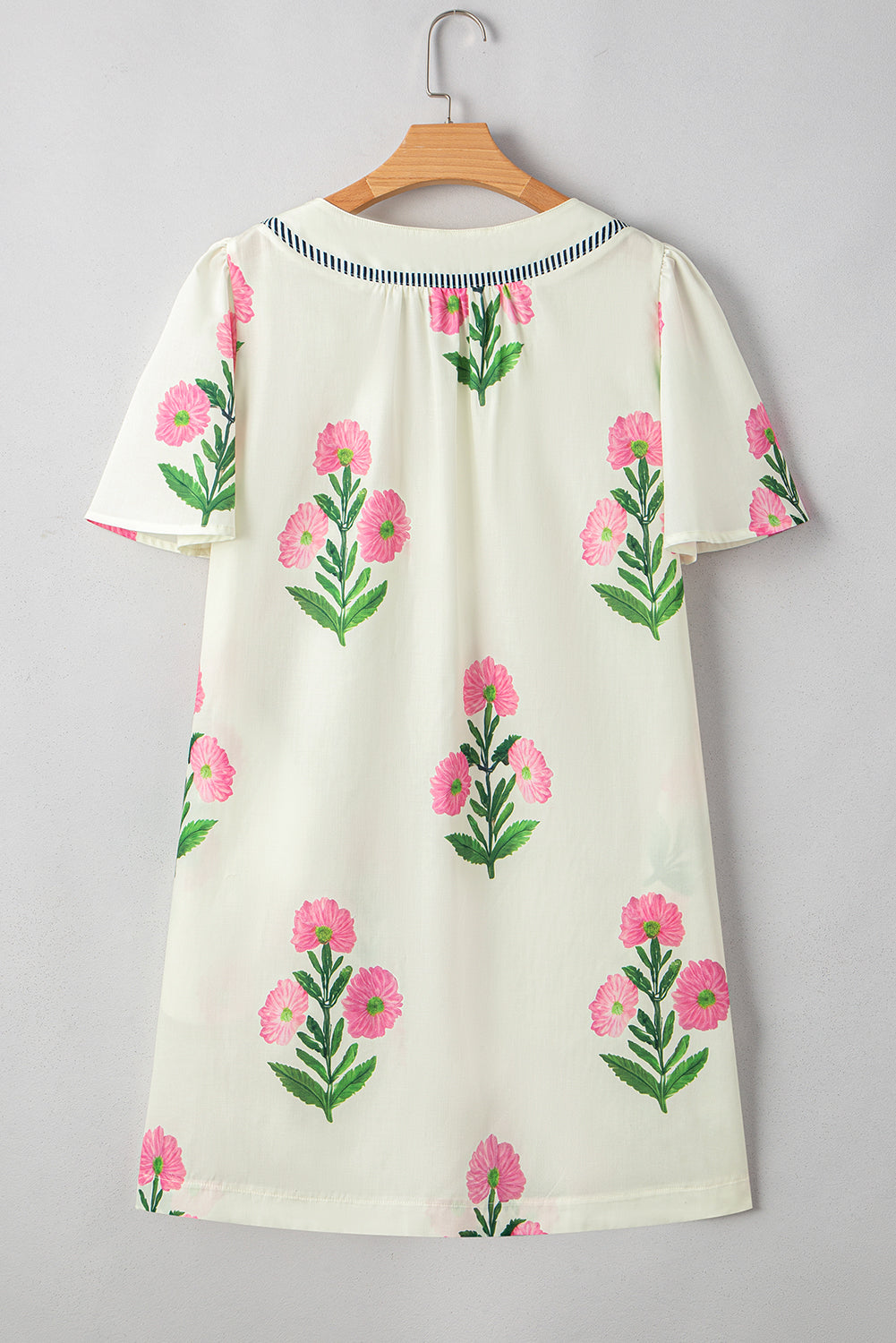 Apricot Floral Short Sleeve Split Neck Loose Mini Dress Floral Dresses JT's Designer Fashion