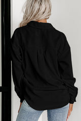 Black Houndstooth Corduroy Patchwork Flap Pocket Shacket Jackets JT's Designer Fashion