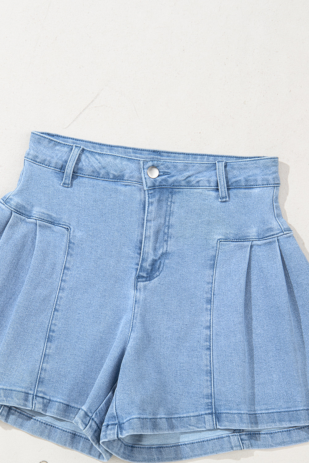 Dusk Blue Pleated Patchwork Wide Leg Lightweight Denim Shorts Denim Shorts JT's Designer Fashion