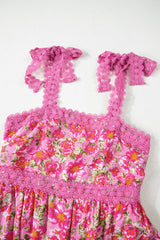 Rose Floral Lace Tied Strap Empire Waist Maxi Dress Floral Dresses JT's Designer Fashion