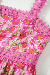 Rose Floral Lace Tied Strap Empire Waist Maxi Dress Floral Dresses JT's Designer Fashion