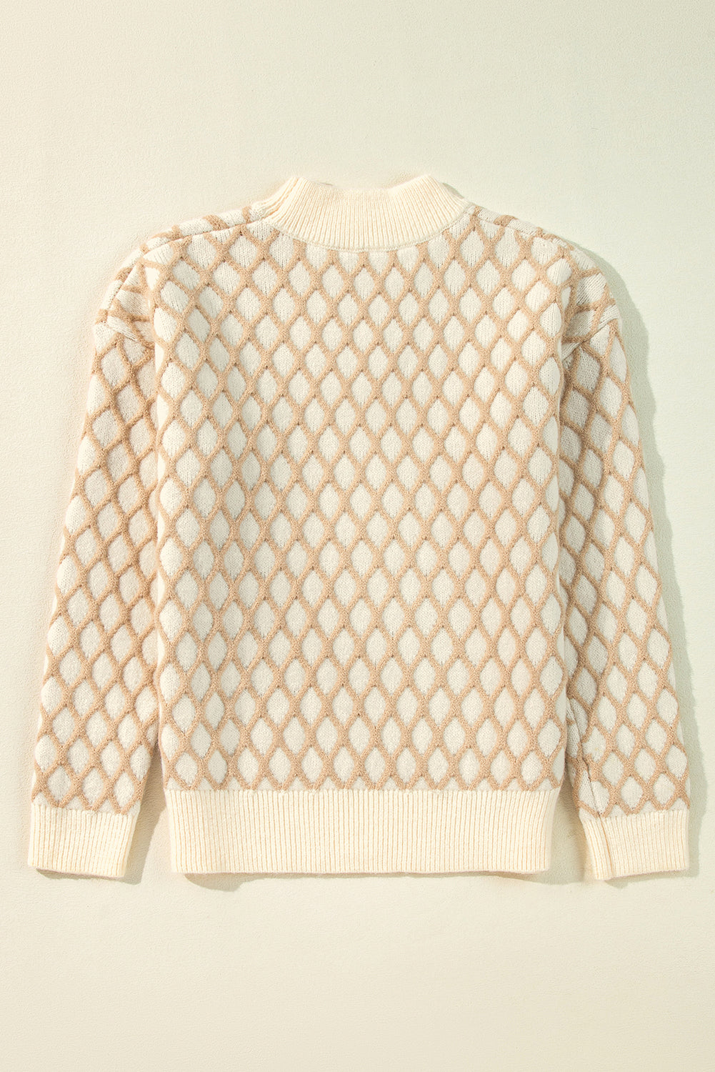 Oatmeal Diamond Knit Drop Shoulder Loose Sweater Sweaters JT's Designer Fashion