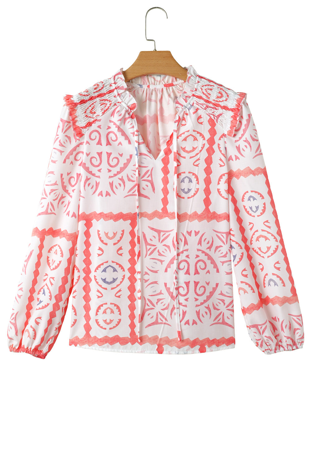 Desert Flower Vintage Print Smocked Poet Collar Billowy Blouson Sleeves Blouse Blouses & Shirts JT's Designer Fashion