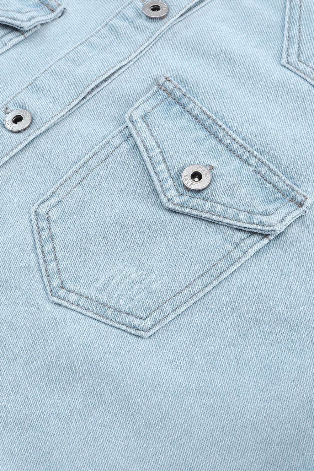 Sky Blue Flap Pocket Buttoned Raw Hem Denim Jacket Denim Jackets JT's Designer Fashion