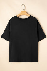 Black Sequin Rugby Football Patched Crewneck Loose T Shirt Graphic Tees JT's Designer Fashion