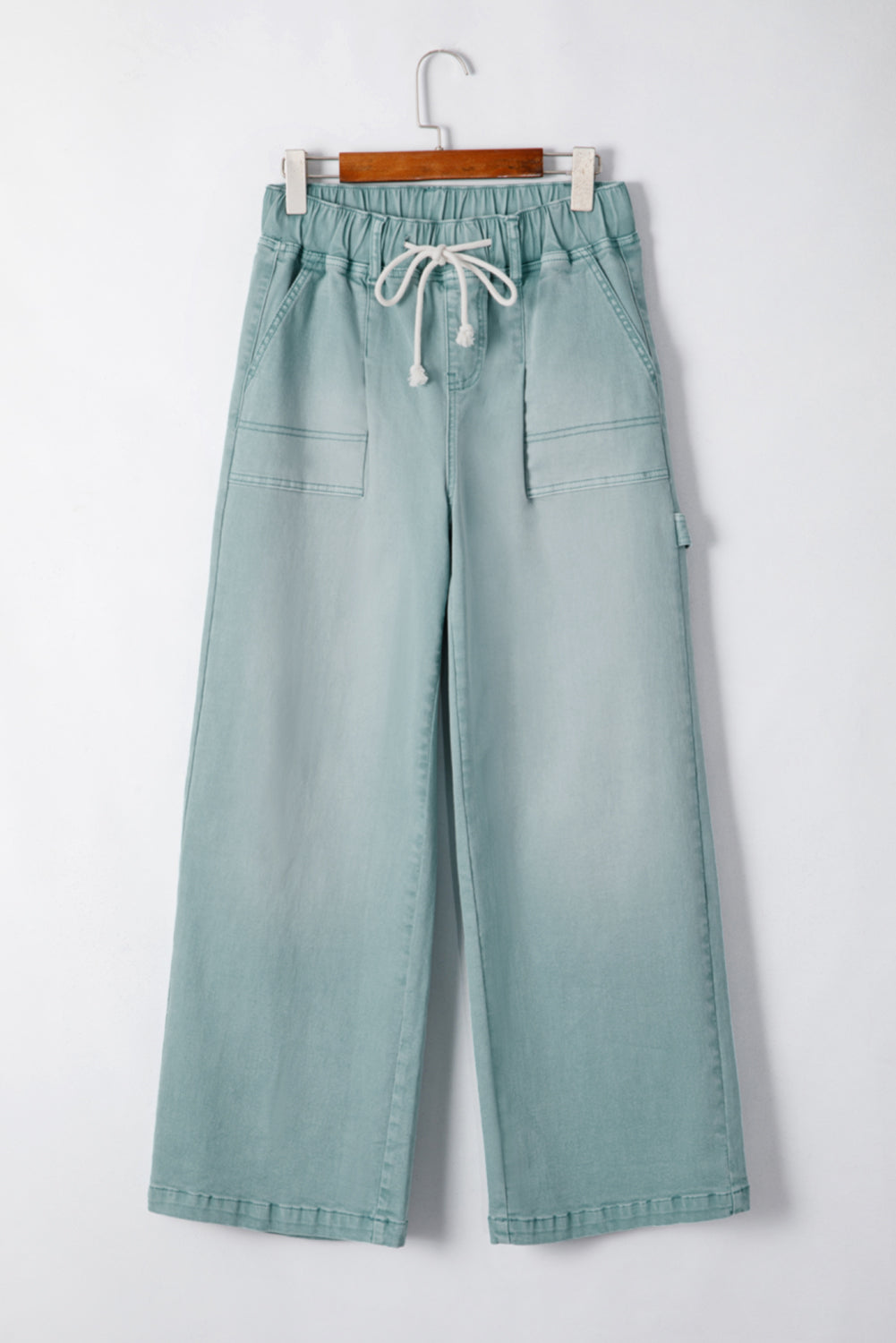Smoke Green Mineral Wash Drawstring High Waist Wide Leg Jeans Jeans JT's Designer Fashion