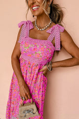 Rose Floral Lace Tied Strap Empire Waist Maxi Dress Floral Dresses JT's Designer Fashion