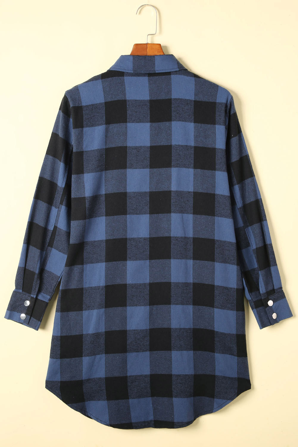 Blue Turn-down Collar Plaid Shirt Jacket Plaid Shackets JT's Designer Fashion