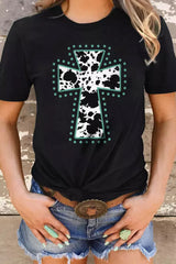 Black Animal Print Cross Graphic Tee Graphic Tees JT's Designer Fashion