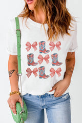 White Bowknot & Cowgirl Boots Graphic Tee Graphic Tees JT's Designer Fashion
