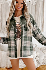 Blackish Green Snap Buttons Colorblock Plaid Shacket Plaid Shackets JT's Designer Fashion
