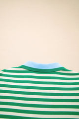 Green Stripe Print Contrast Collar Split Neck Flutter Sleeve Short Dress Mini Dresses JT's Designer Fashion