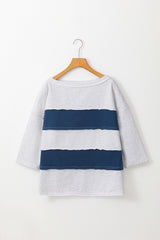 Sail Blue Colorblock Striped Patchwork Raw Seamed Sweatshirt Sweatshirts & Hoodies JT's Designer Fashion