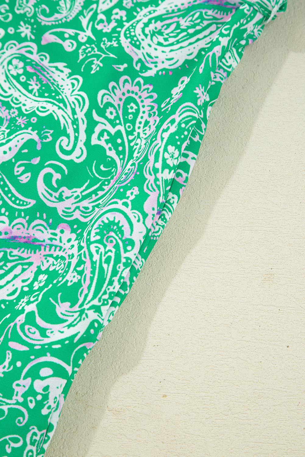 Green Paisley Print Long Sleeve Button Front Tied Waist Mini Dress Mini Dresses JT's Designer Fashion