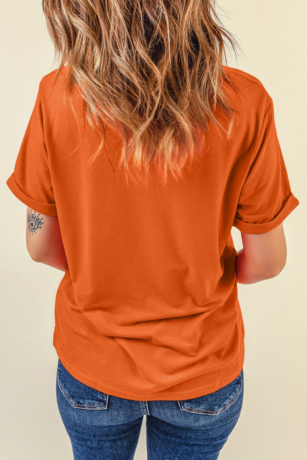 Orange Glittering Pumpkin Face Graphic Crewneck T Shirt Graphic Tees JT's Designer Fashion