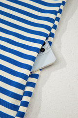Dark Blue Stripe Print Contrast Collar Split Neck Flutter Sleeve Short Dress Mini Dresses JT's Designer Fashion