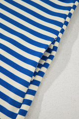 Dark Blue Stripe Print Contrast Collar Split Neck Flutter Sleeve Short Dress Mini Dresses JT's Designer Fashion
