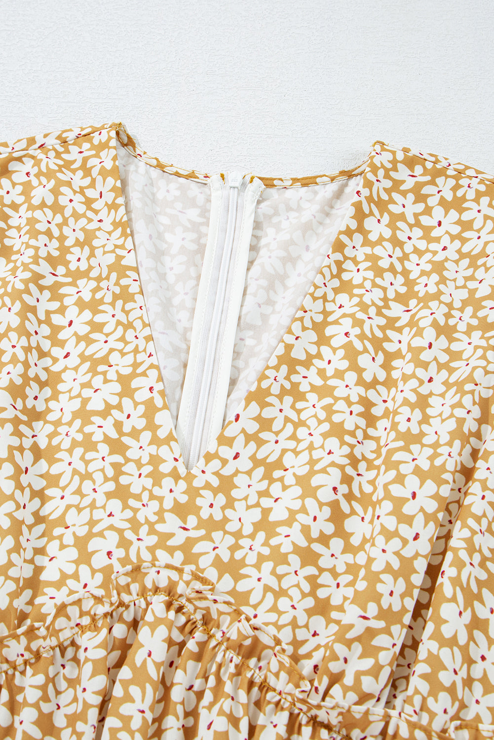 Yellow Floral Short Sleeve V Neck Frilly Tiered Mini Dress Floral Dresses JT's Designer Fashion