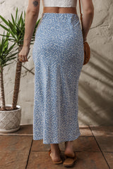 Sky Blue Boho Floral High Waist Long Skirt with Side Split Skirts & Petticoat JT's Designer Fashion