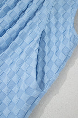 Beau Blue Checkered Pocketed High Waist Wide Leg Overall Jumpsuits & Rompers JT's Designer Fashion