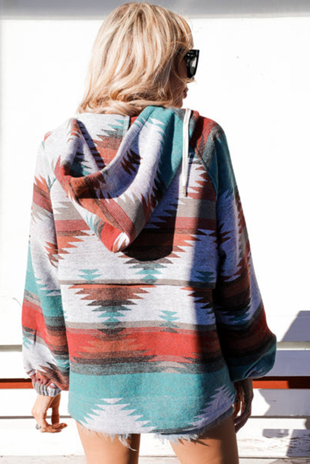 Multicolor Aztec Print Zipped Split Neck Hoodie Sweatshirts & Hoodies JT's Designer Fashion