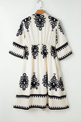 Beige Western Geometric Print 3/4 Sleeve Loose Midi Dress Midi Dresses JT's Designer Fashion