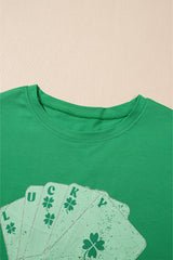 Bright Green Rhinestone Lucky Poker Cards Oversized T Shirt Mini Dress T Shirt Dresses JT's Designer Fashion