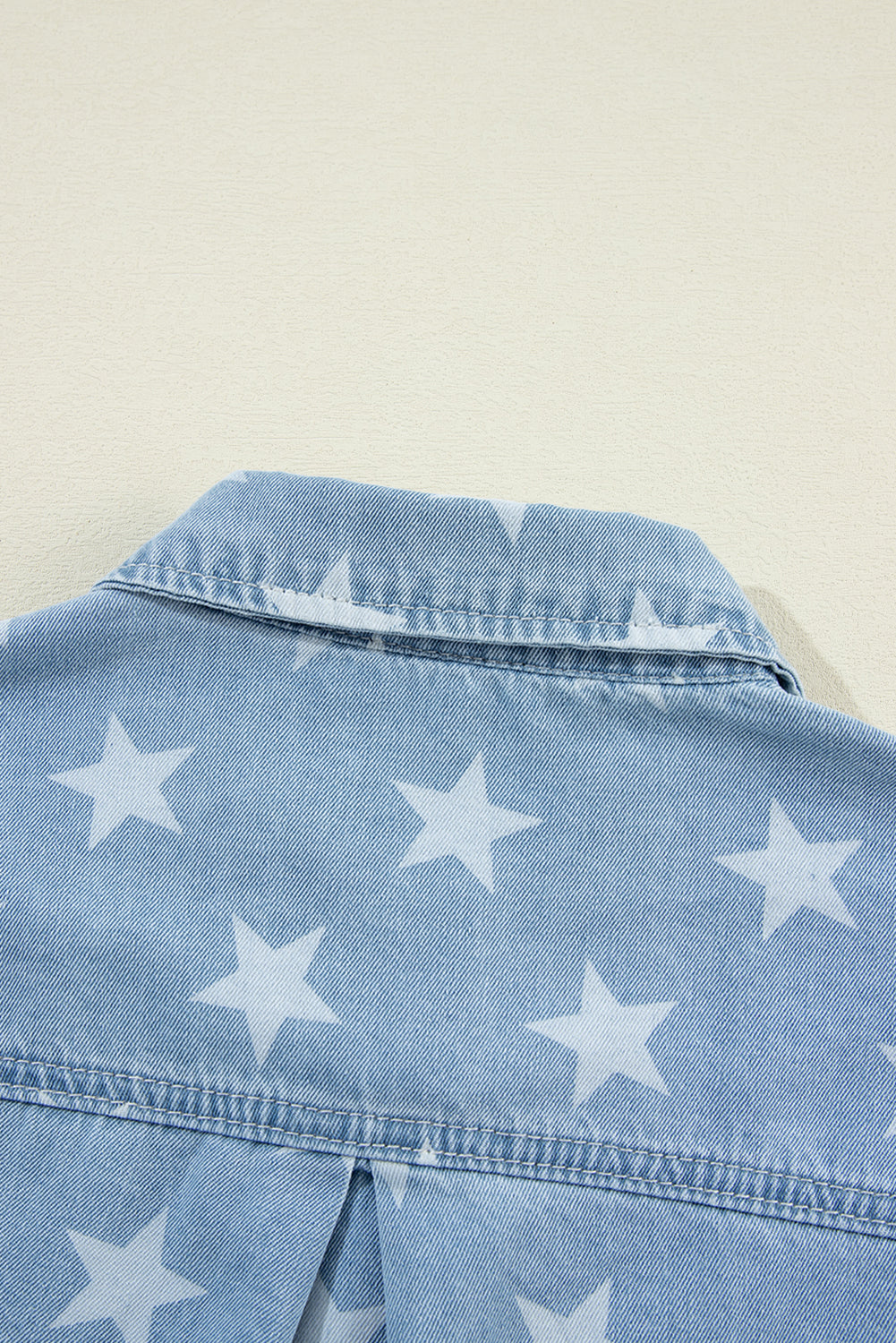 Sky Blue Star Print Light Wash Raw Hem Denim Jacket Denim Jackets JT's Designer Fashion