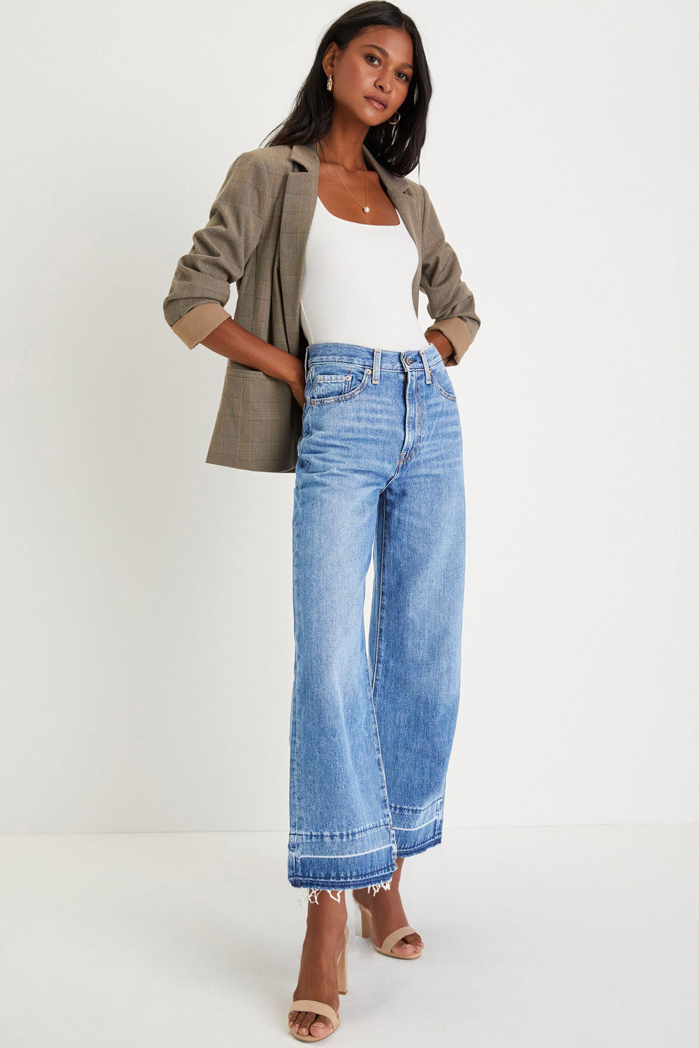 Dusk Blue Raw Hem Straight Leg Loose High Waist Jeans Jeans JT's Designer Fashion
