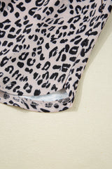 Brown Leopard Half Zipper Collared Ruffled Sleeve Top and Short Set Short Sets JT's Designer Fashion