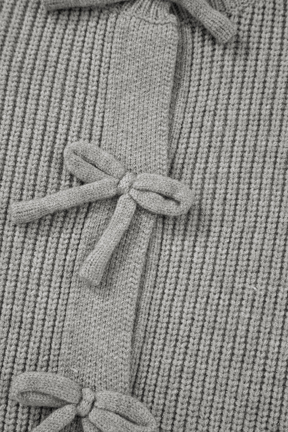 Philippine Gray Ribbed Knit Bow Front Buttoned Cardigan Cardigans JT's Designer Fashion