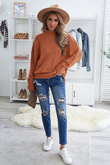 Orange Oversized Chunky Batwing Long Sleeve Turtleneck Sweater Sweaters & Cardigans JT's Designer Fashion