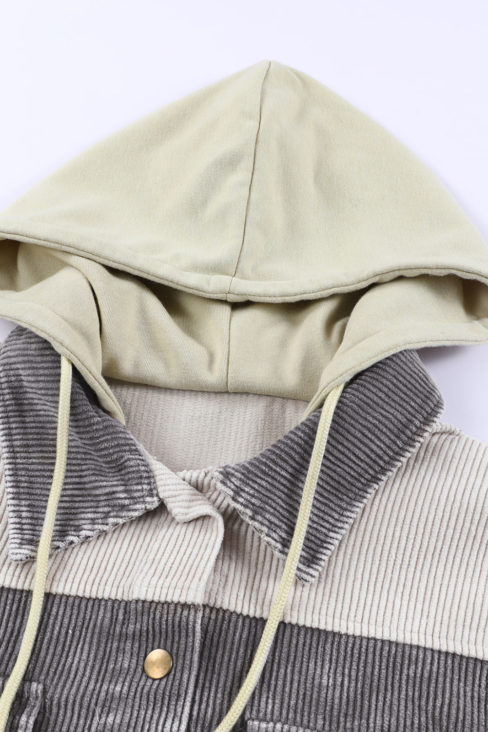 Gray Color Block Button Down Hooded Corduroy Jacket Jackets JT's Designer Fashion