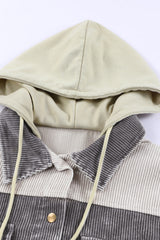 Gray Color Block Button Down Hooded Corduroy Jacket Jackets JT's Designer Fashion