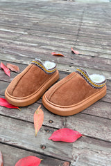 Chestnut Contrast Edge Suede Plush Lined Thick Sole Winter Slippers Slippers JT's Designer Fashion