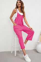 Rose Red Black Pocketed Adjustable Spaghetti Strap Straight Leg Jumpsuit Bottoms JT's Designer Fashion
