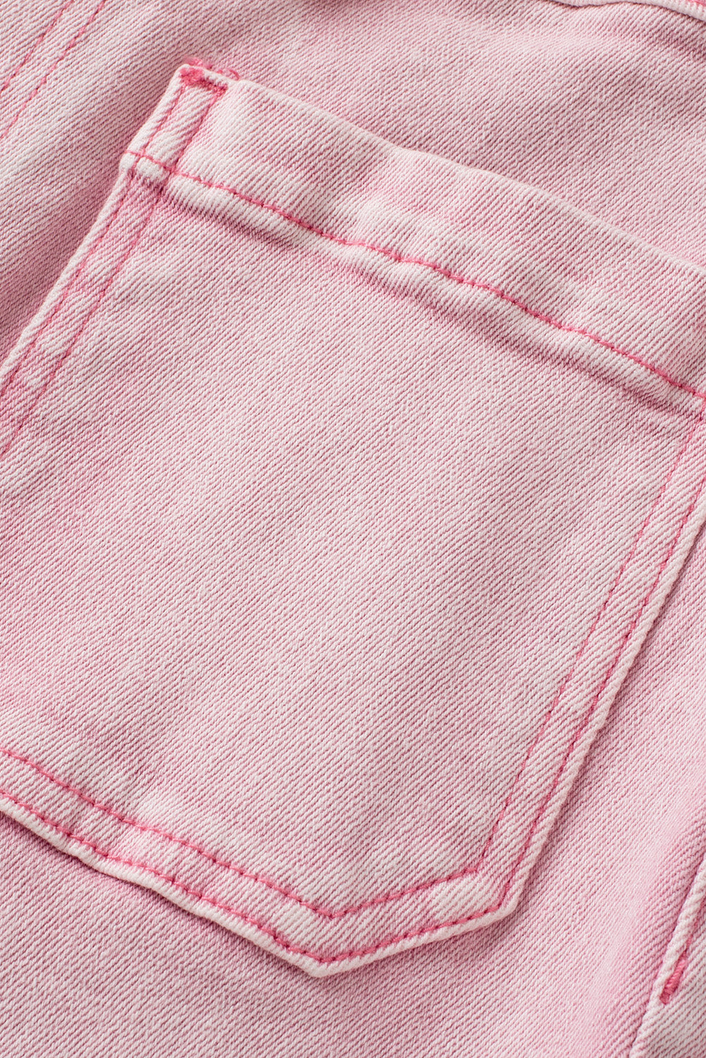Apricot Pink Multi Buttons Raw Edge Crop Jeans Jeans JT's Designer Fashion