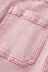 Apricot Pink Multi Buttons Raw Edge Crop Jeans Jeans JT's Designer Fashion