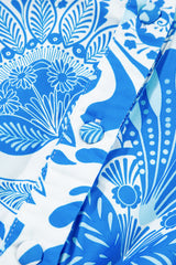 Sky Blue Retro Floral Print Drawstring Waist Ruffled Mini Dress Floral Dresses JT's Designer Fashion