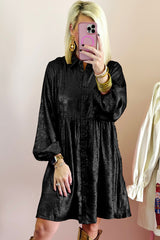 Black Metallic Sheen Puff Sleeve Button Up Mini Shirt Dress Mini Dresses JT's Designer Fashion