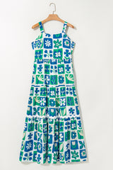 Multicolour Checkered Floral Print Ricrac Trim Casual Pocketed Sleeveless Long Dress Dresses JT's Designer Fashion