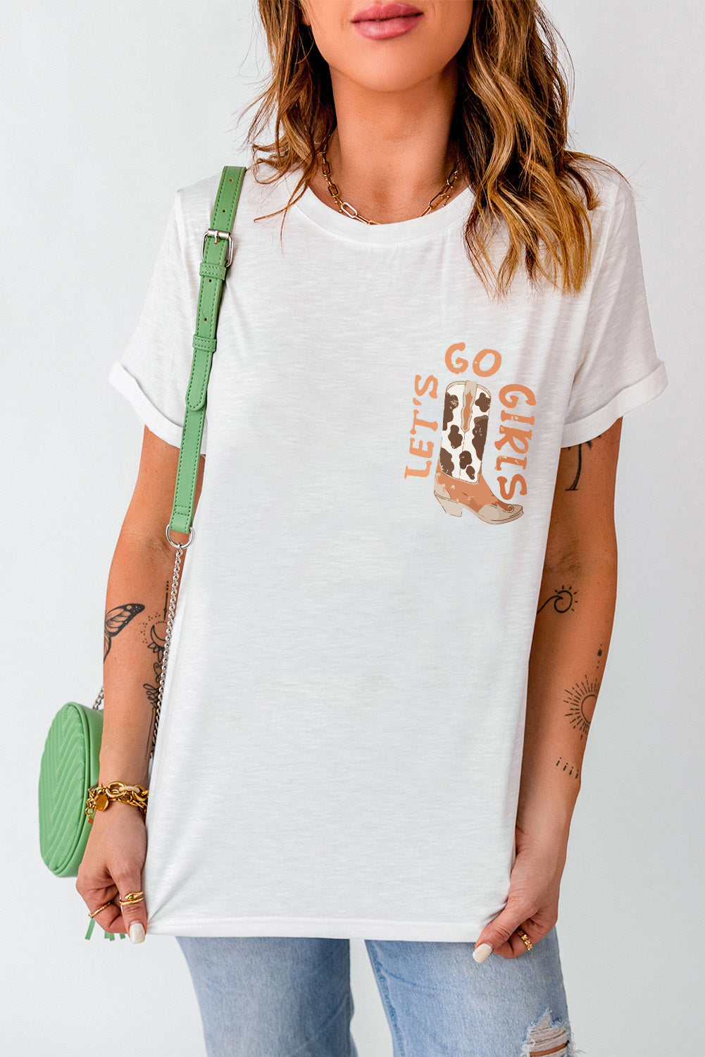 White Double-Side Cowboy Hat & Boots Graphic Tee Graphic Tees JT's Designer Fashion