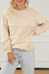 Oatmeal Contrast 2-tone Patchwork Raglan Sleeve Sweatshirt Sweatshirts & Hoodies JT's Designer Fashion