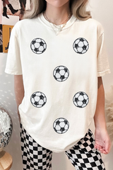 White Sequin Football Patched Graphic Game Day T Shirt Graphic Tees JT's Designer Fashion